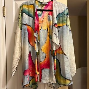 Yolanda Lorente handpainted blouse 100 % silk Colorful Abstract Women's Tunic